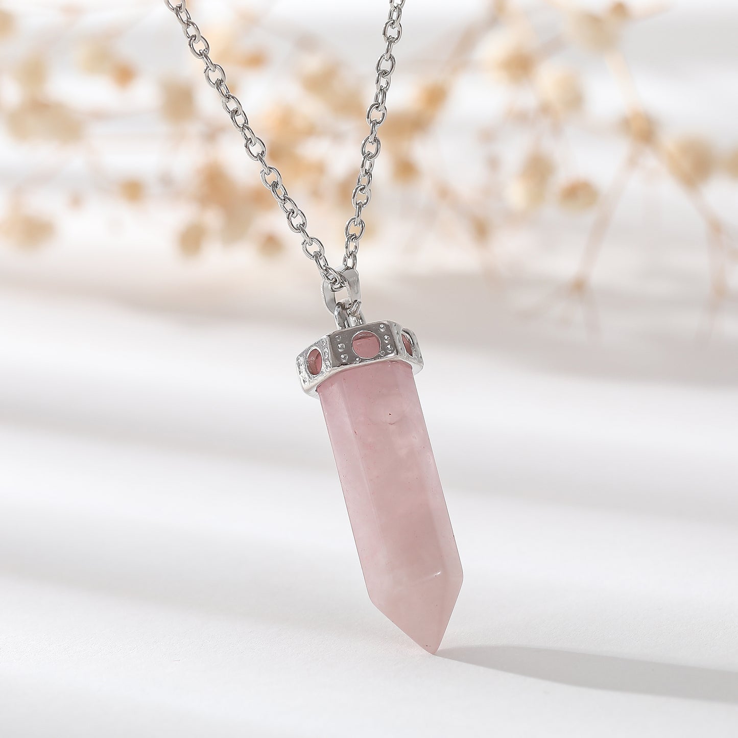 Assorted Crystal Point Necklace - Purple, Pink, and Clear Gemstone Pendants on Sterling Silver Chain - Elegant Healing Jewelry