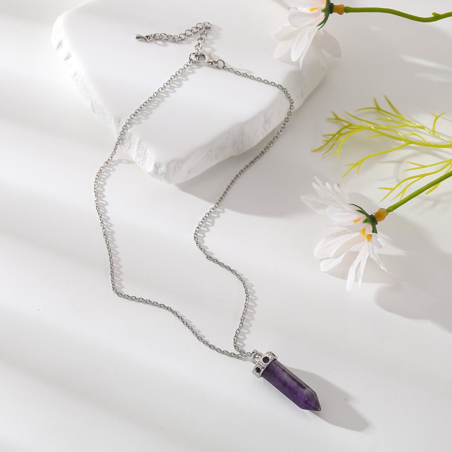 Assorted Crystal Point Necklace - Purple, Pink, and Clear Gemstone Pendants on Sterling Silver Chain - Elegant Healing Jewelry