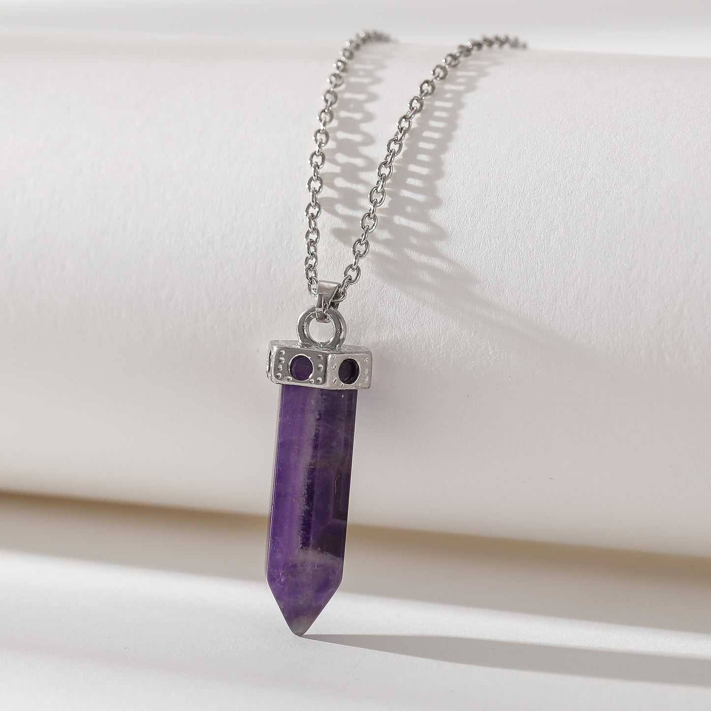 Assorted Crystal Point Necklace - Purple, Pink, and Clear Gemstone Pendants on Sterling Silver Chain - Elegant Healing Jewelry