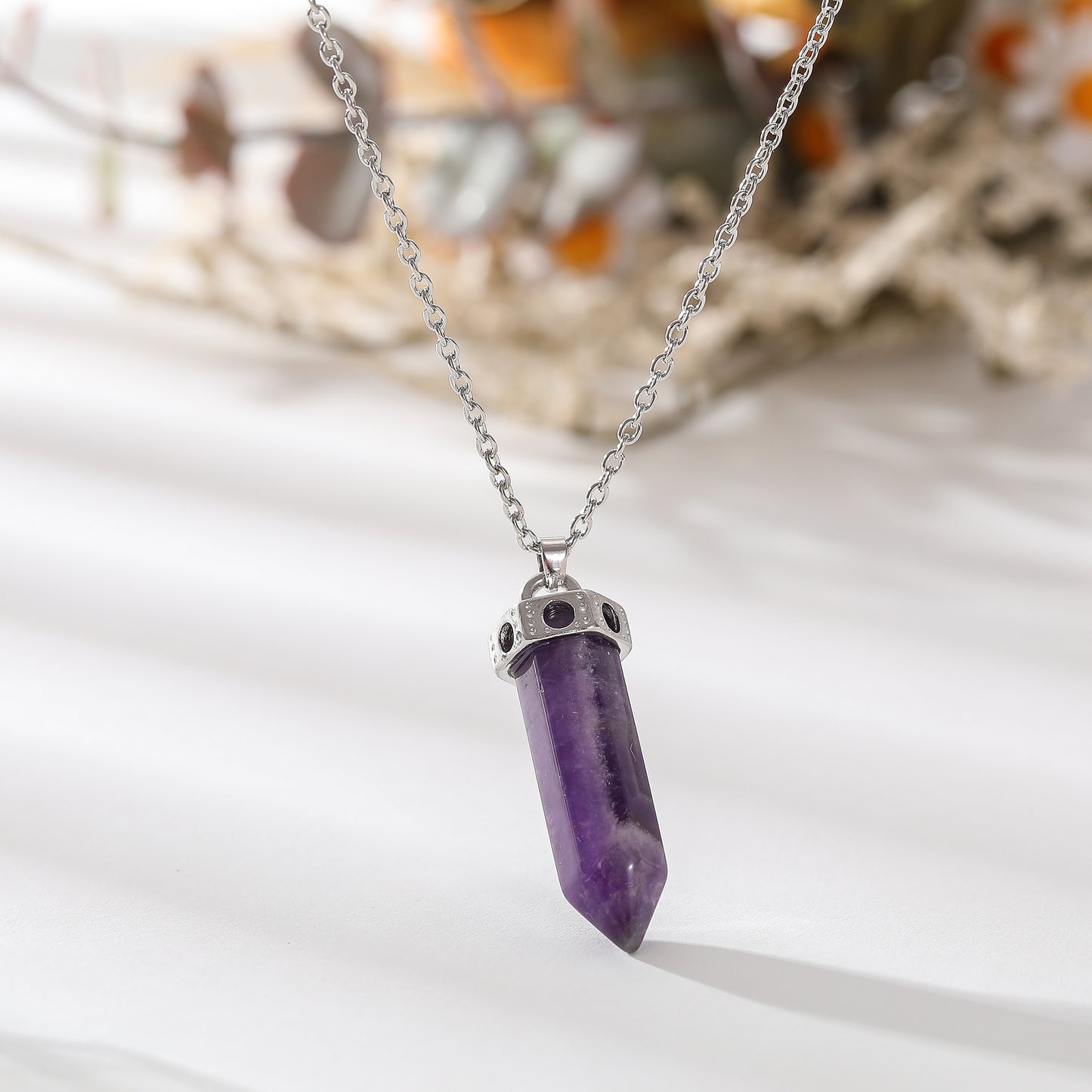 Assorted Crystal Point Necklace - Purple, Pink, and Clear Gemstone Pendants on Sterling Silver Chain - Elegant Healing Jewelry