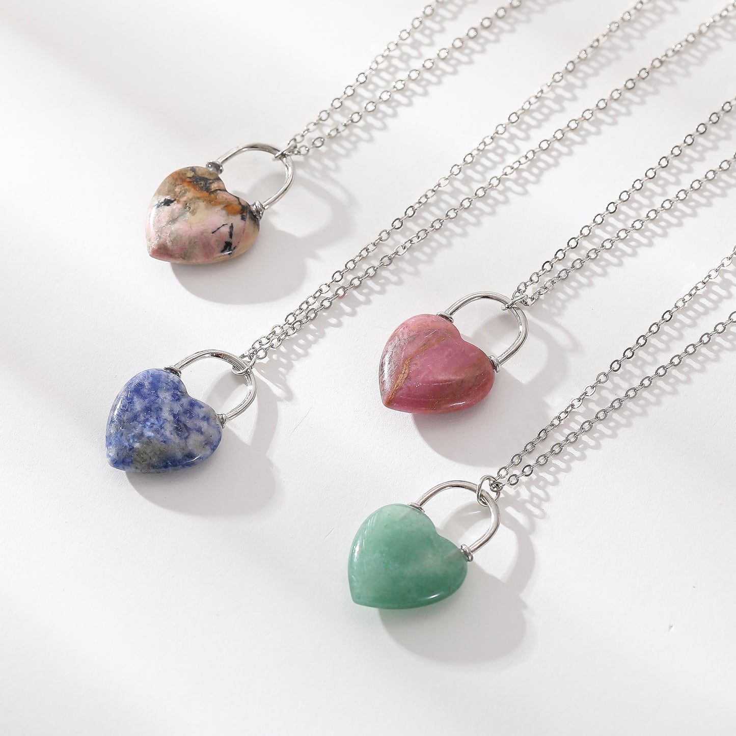 Genuine Stone Heart Necklace - Natural Gemstone Jewelry for Women - Unique Handmade Pendant in Pink, Blue, Green & Multicolor