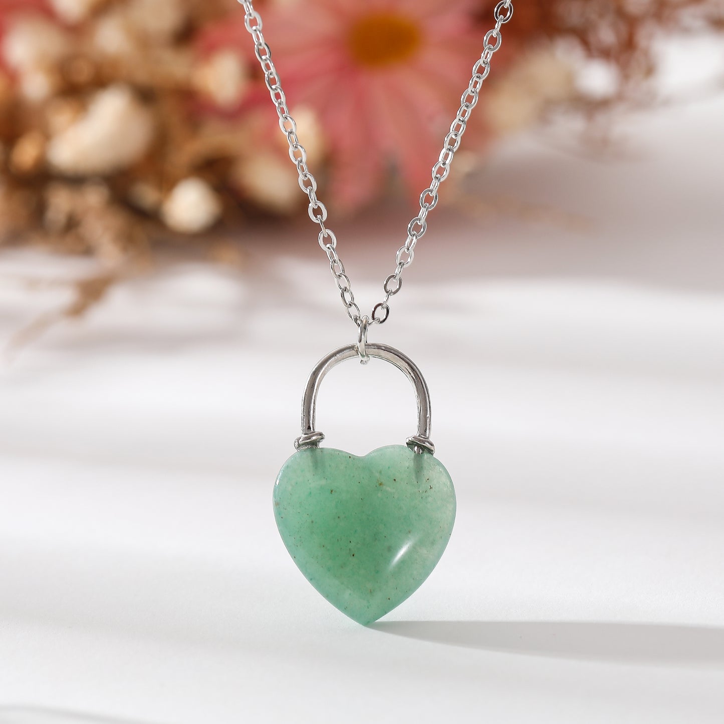 Genuine Stone Heart Necklace - Natural Gemstone Jewelry for Women - Unique Handmade Pendant in Pink, Blue, Green & Multicolor