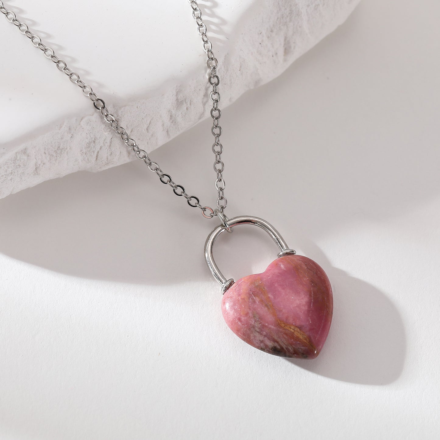 Genuine Stone Heart Necklace - Natural Gemstone Jewelry for Women - Unique Handmade Pendant in Pink, Blue, Green & Multicolor