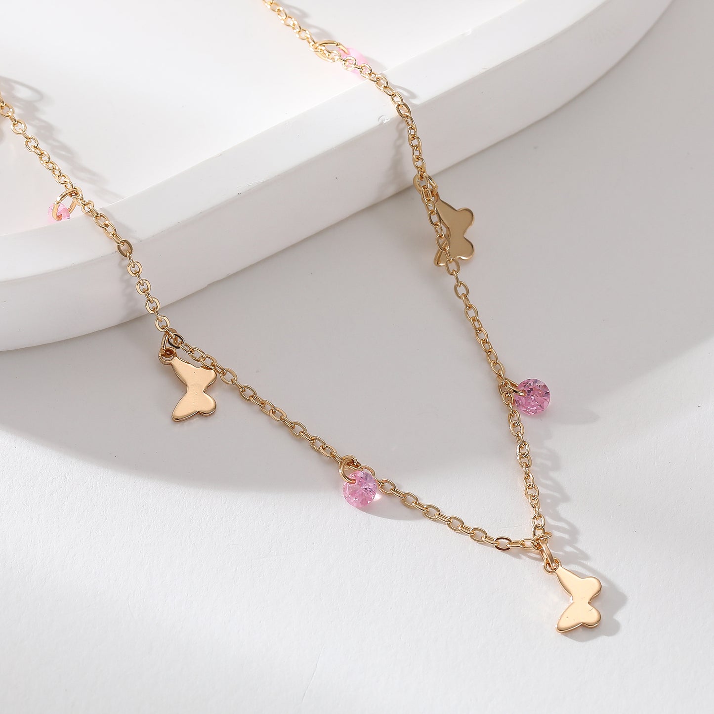 Delicate Gold Butterfly Chain Necklace with Assorted Crystal Dangles - Elegant & Charming Jewelry for Women, Perfect for Everyday Wear or Special Occasions