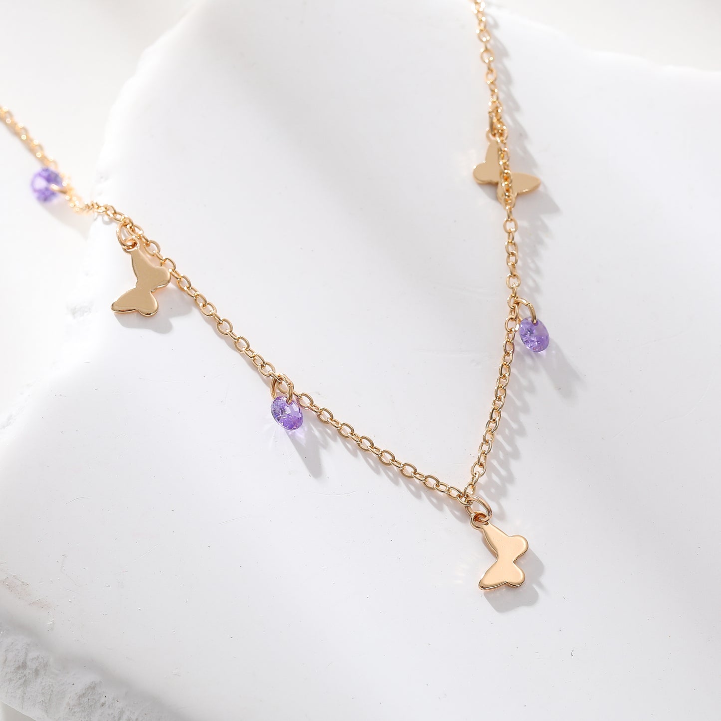 Delicate Gold Butterfly Chain Necklace with Assorted Crystal Dangles - Elegant & Charming Jewelry for Women, Perfect for Everyday Wear or Special Occasions