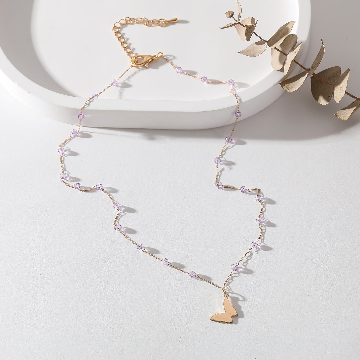 Delicate Gold Chain Necklace with Assorted Faceted Beads & Gold Butterfly Charm - Elegant & Versatile Jewelry for Women, Perfect for Everyday Wear or Special Occasions