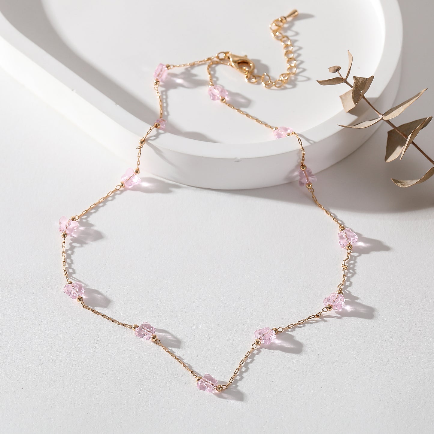 Delicate Gold Chain Necklace with Assorted Small Crystal Butterflies - Elegant Jewelry for Women