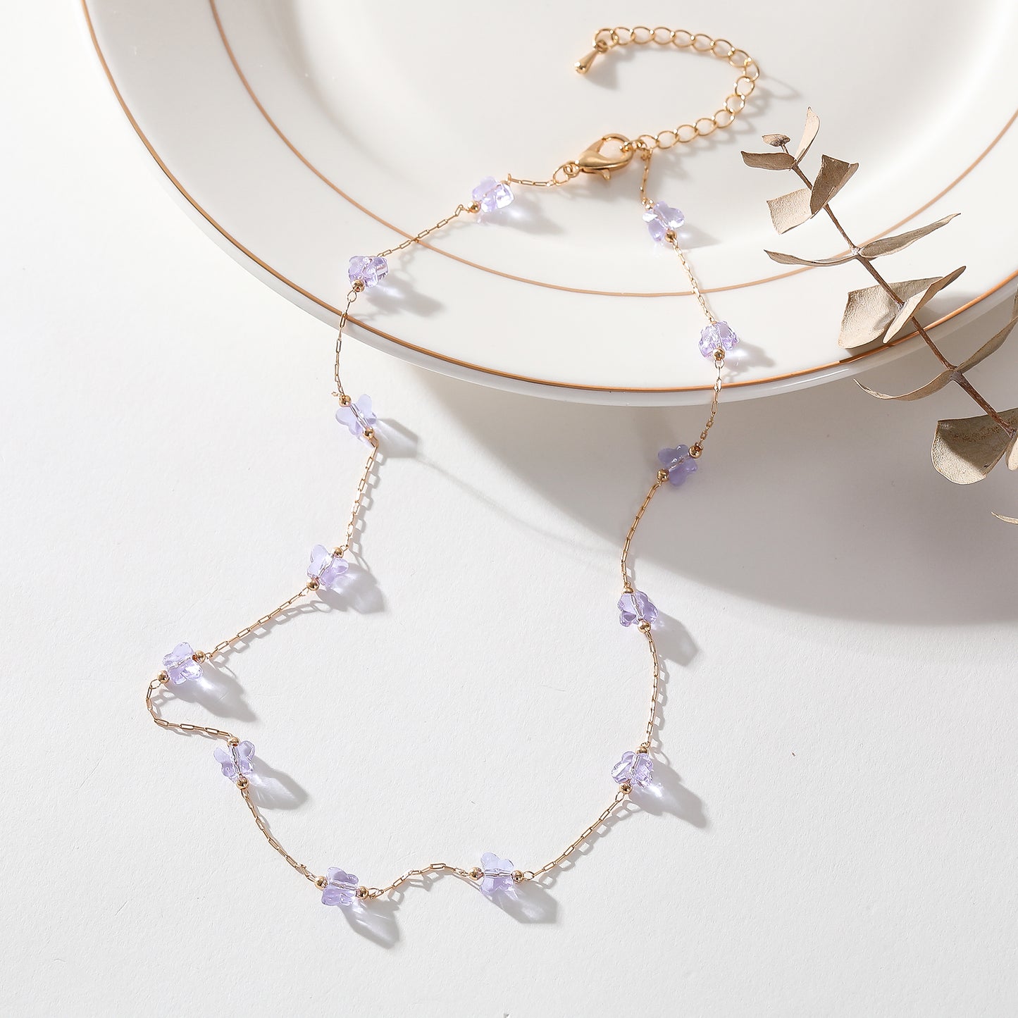 Delicate Gold Chain Necklace with Assorted Small Crystal Butterflies - Elegant Jewelry for Women