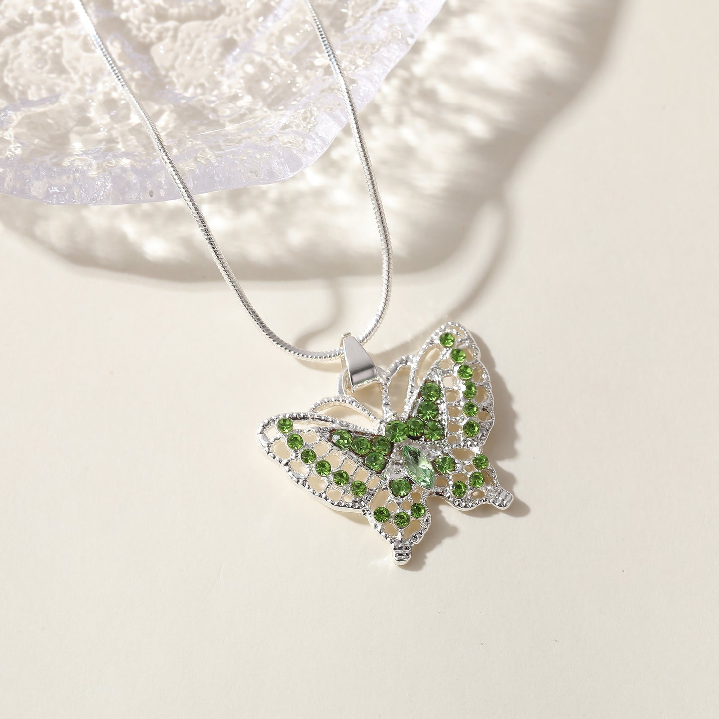 Rhinestone Butterfly Necklace on Ball Chain - Elegant & Colorful Jewelry for Women