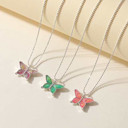 Iridescent Butterfly Necklace - Colorful Gemstone Jewelry for Women in Pink, Green & Purple - Elegant & Whimsical Accessory