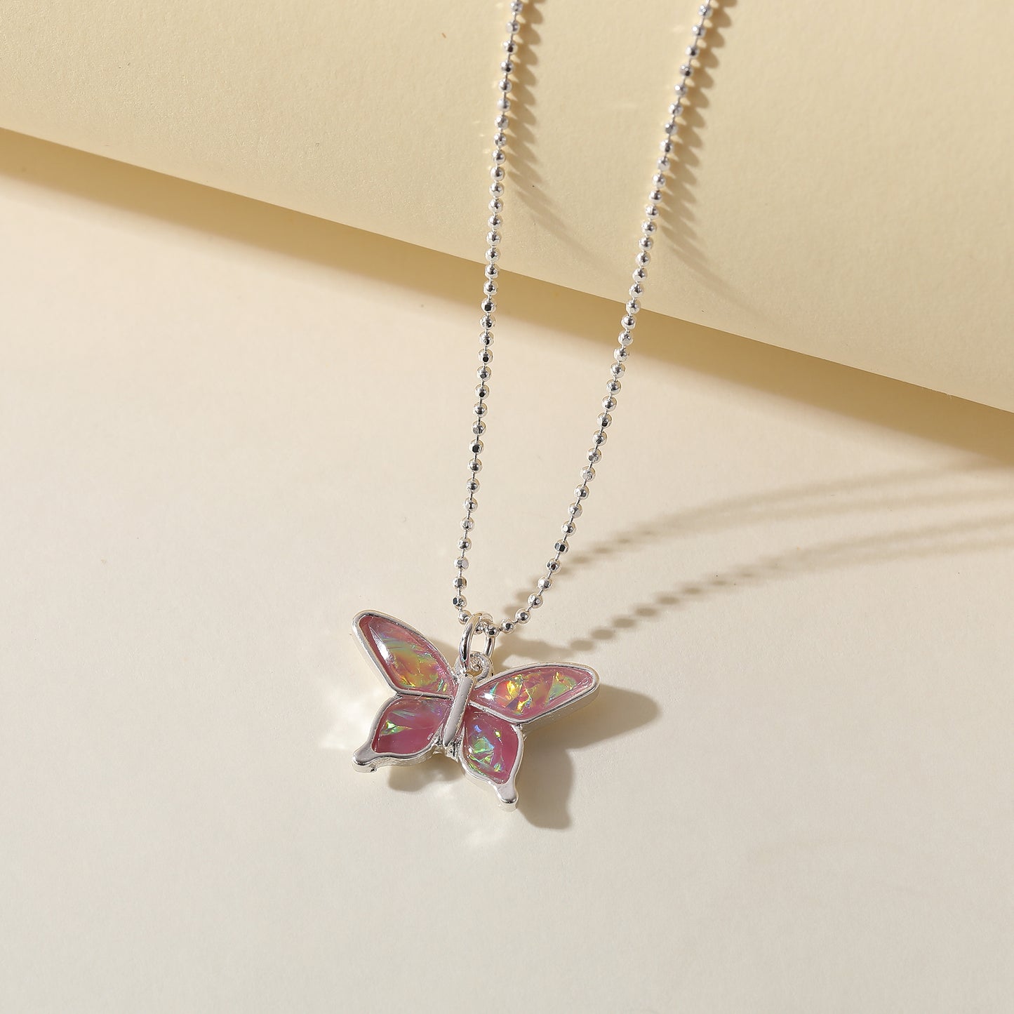 Iridescent Butterfly Necklace - Colorful Gemstone Jewelry for Women in Pink, Green & Purple - Elegant & Whimsical Accessory