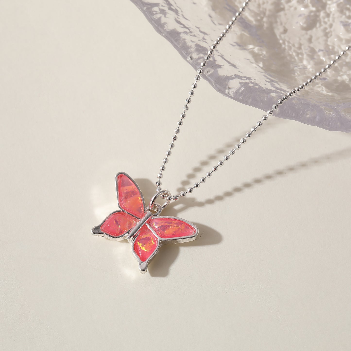 Iridescent Butterfly Necklace - Colorful Gemstone Jewelry for Women in Pink, Green & Purple - Elegant & Whimsical Accessory