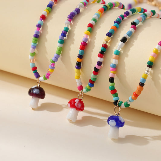 Whimsical Glass Mushroom Beaded Necklace - Colorful & Playful Jewelry for Kids，Teens and Women - Perfect for Everyday Style and Festive Occasions