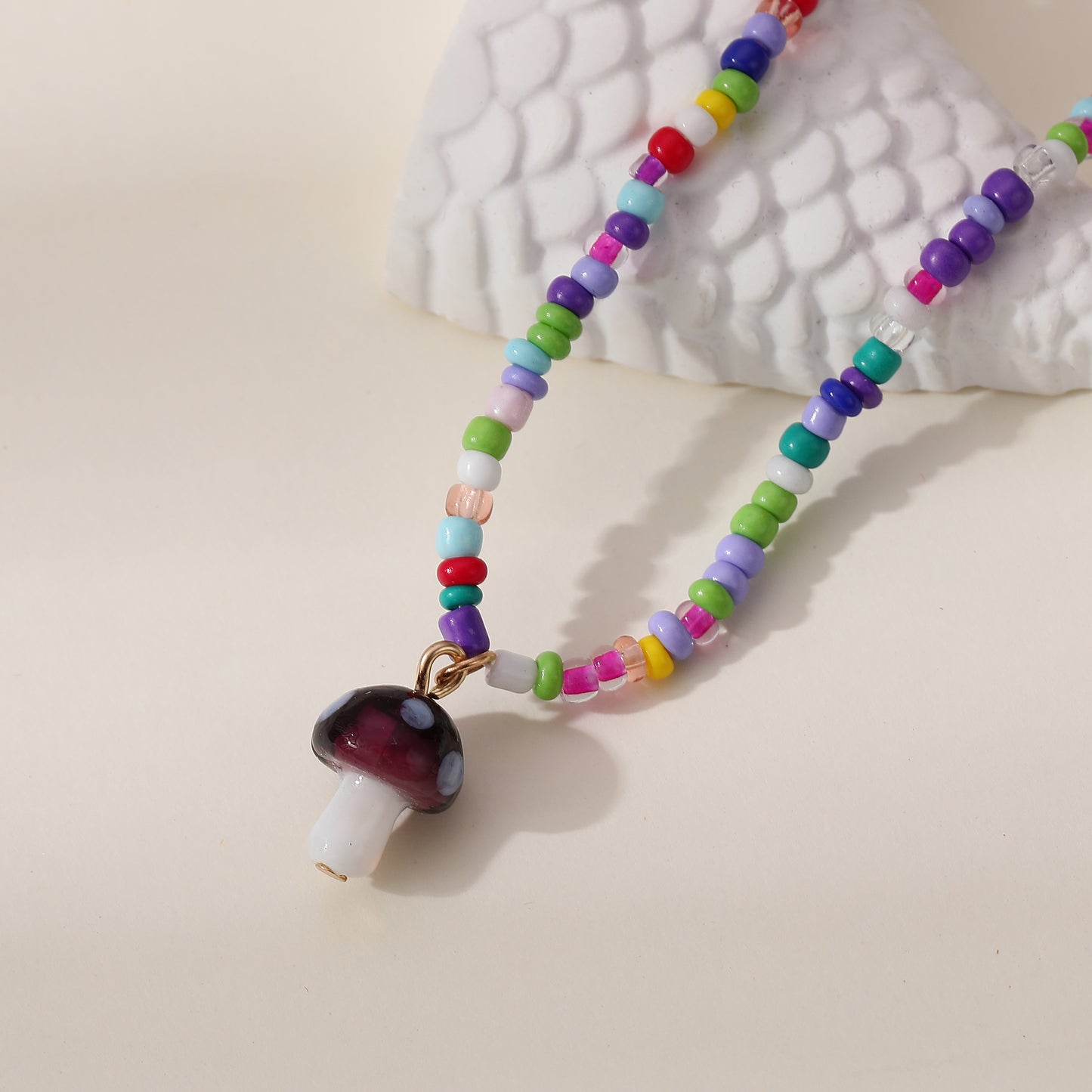 Whimsical Glass Mushroom Beaded Necklace - Colorful & Playful Jewelry for Kids，Teens and Women - Perfect for Everyday Style and Festive Occasions