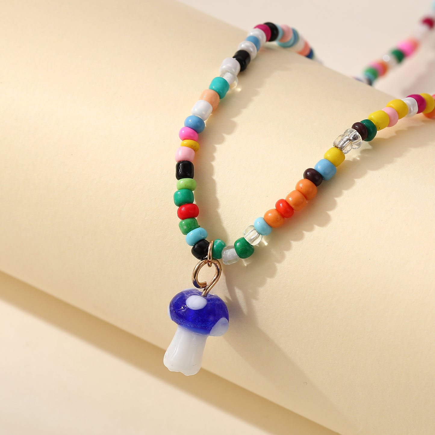 Whimsical Glass Mushroom Beaded Necklace - Colorful & Playful Jewelry for Kids，Teens and Women - Perfect for Everyday Style and Festive Occasions