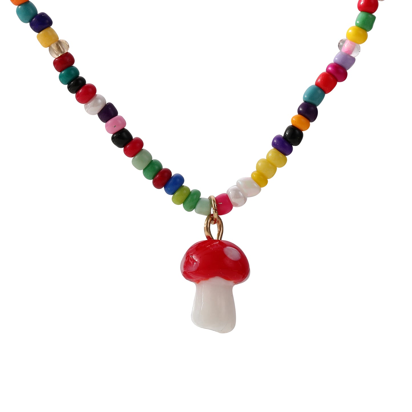 Whimsical Glass Mushroom Beaded Necklace - Colorful & Playful Jewelry for Kids，Teens and Women - Perfect for Everyday Style and Festive Occasions