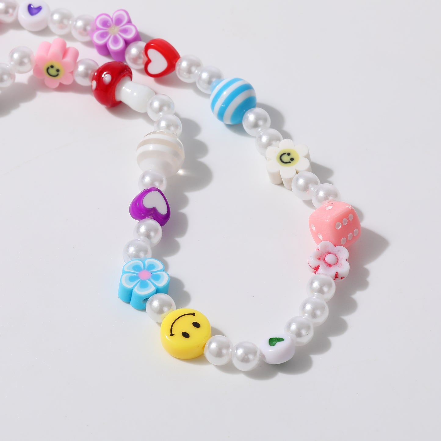 Colorful Fimo Beads & Pearl Choker with Glass Mushroom Charm - Stylish Handmade Necklace for Women & Teens