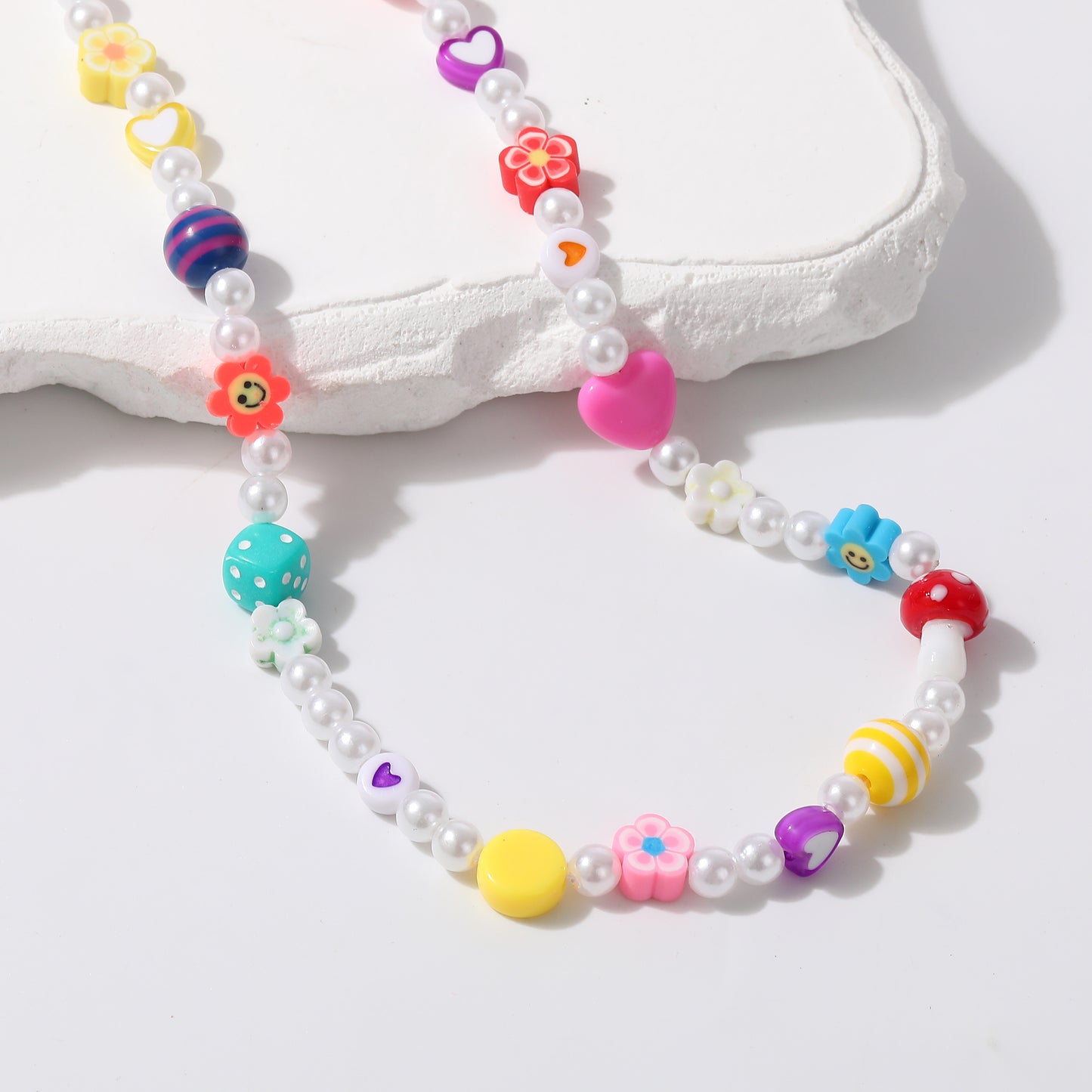 Colorful Fimo Beads & Pearl Choker with Glass Mushroom Charm - Stylish Handmade Necklace for Women & Teens