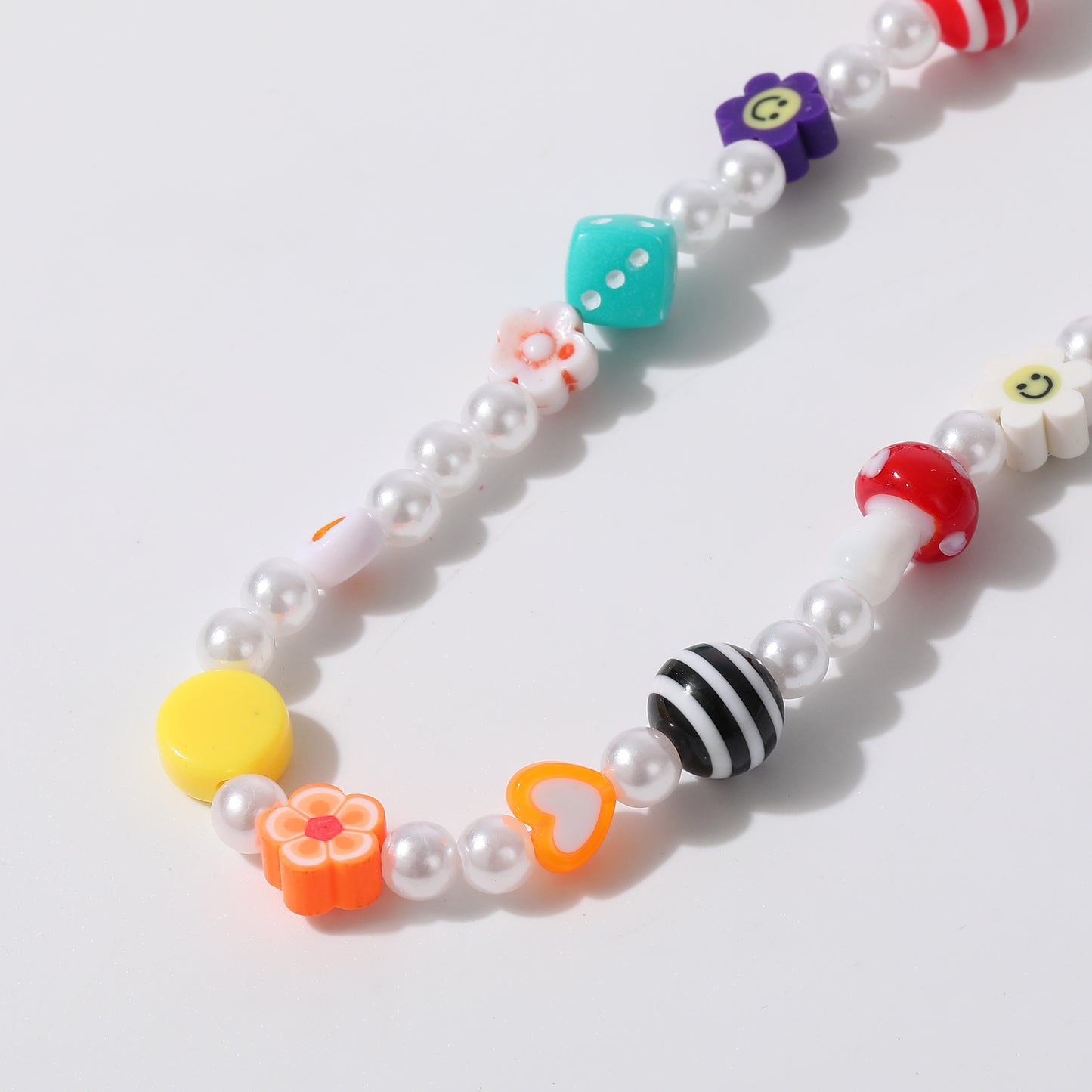 Colorful Fimo Beads & Pearl Choker with Glass Mushroom Charm - Stylish Handmade Necklace for Women & Teens