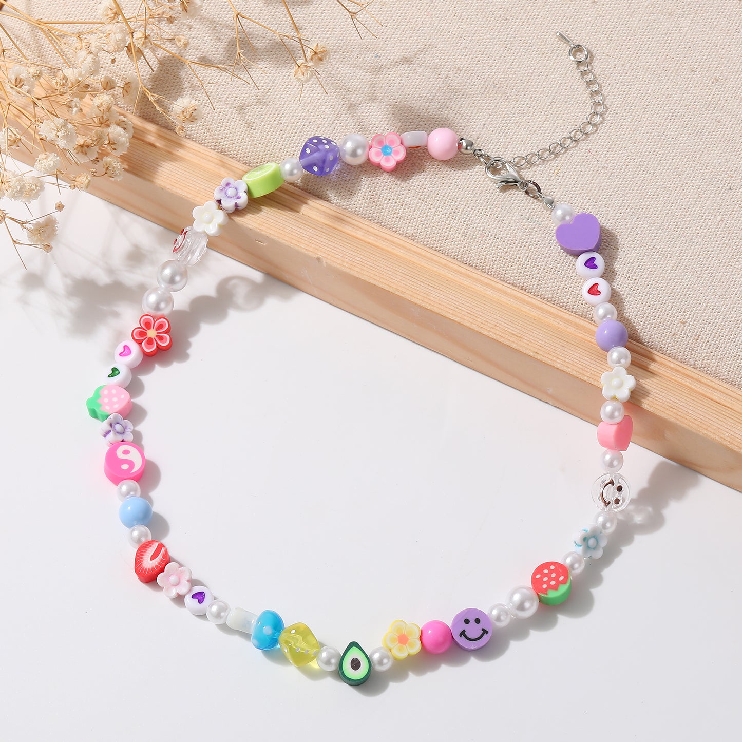 Handmade Fimo Bead & Glass Mushroom Choker with Pearls - Whimsical & Unique Jewelry for Women