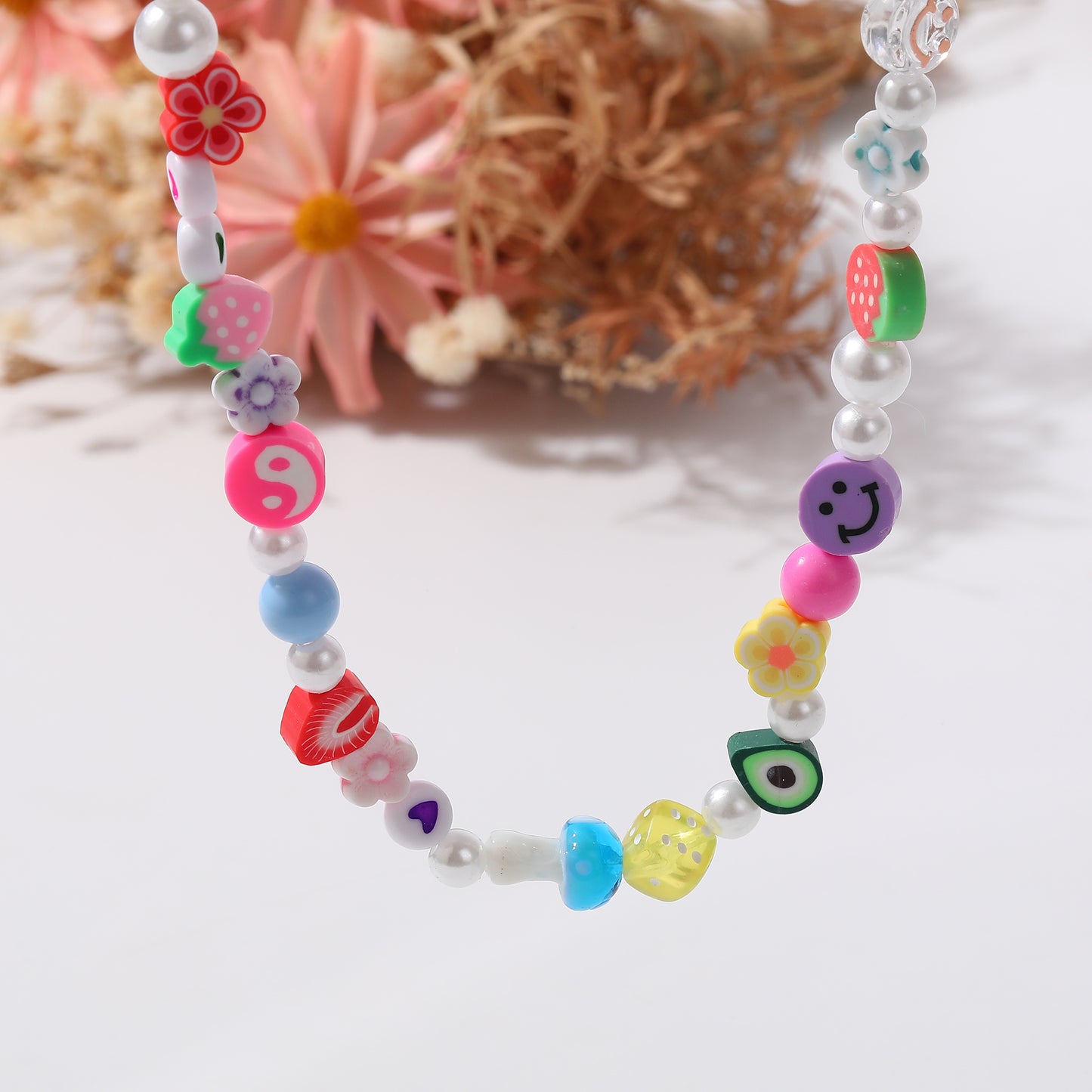 Handmade Fimo Bead & Glass Mushroom Choker with Pearls - Whimsical & Unique Jewelry for Women