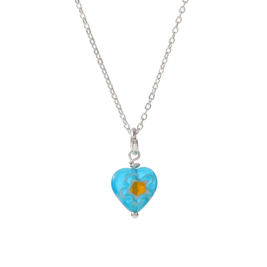 Assorted Heart Glass Bead Necklace on Silvery Chain (Random)