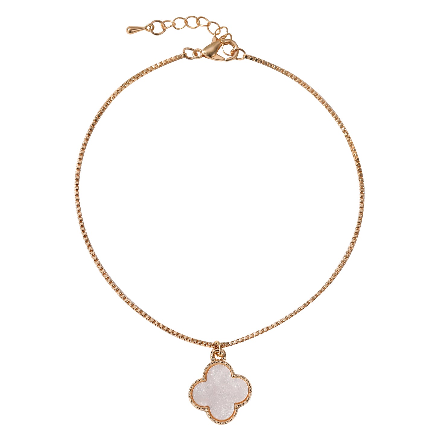 Gold Anklet with Pearlized Clover Charms - Elegant & Charming Jewelry for Women in Pastel Purple, Mint, Pink & White - Perfect for Everyday Wear or Special Occasions