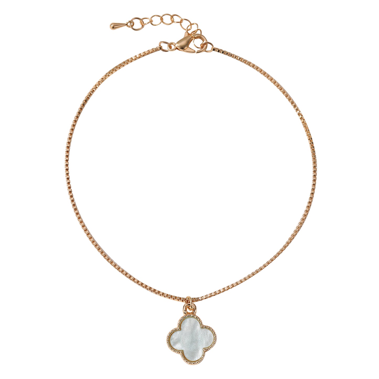 Gold Anklet with Pearlized Clover Charms - Elegant & Charming Jewelry for Women in Pastel Purple, Mint, Pink & White - Perfect for Everyday Wear or Special Occasions