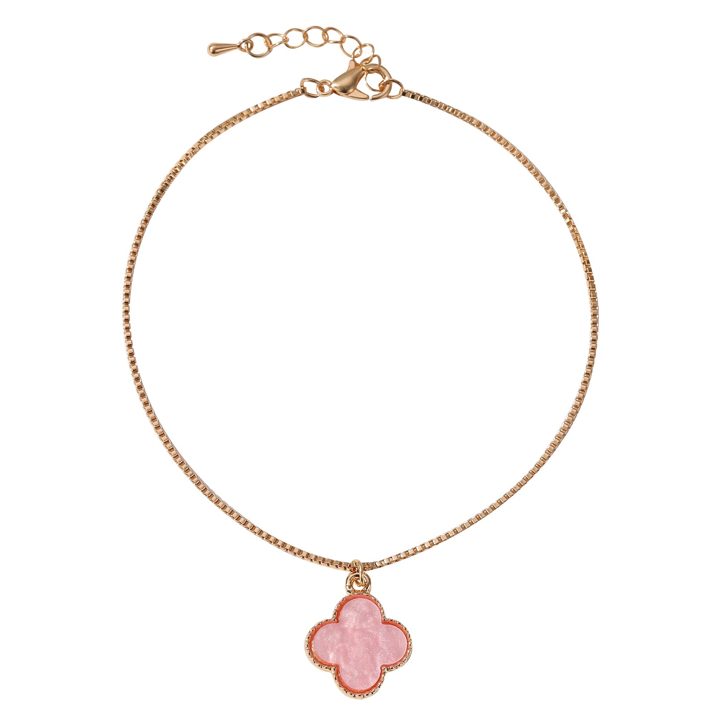 Gold Anklet with Pearlized Clover Charms - Elegant & Charming Jewelry for Women in Pastel Purple, Mint, Pink & White - Perfect for Everyday Wear or Special Occasions