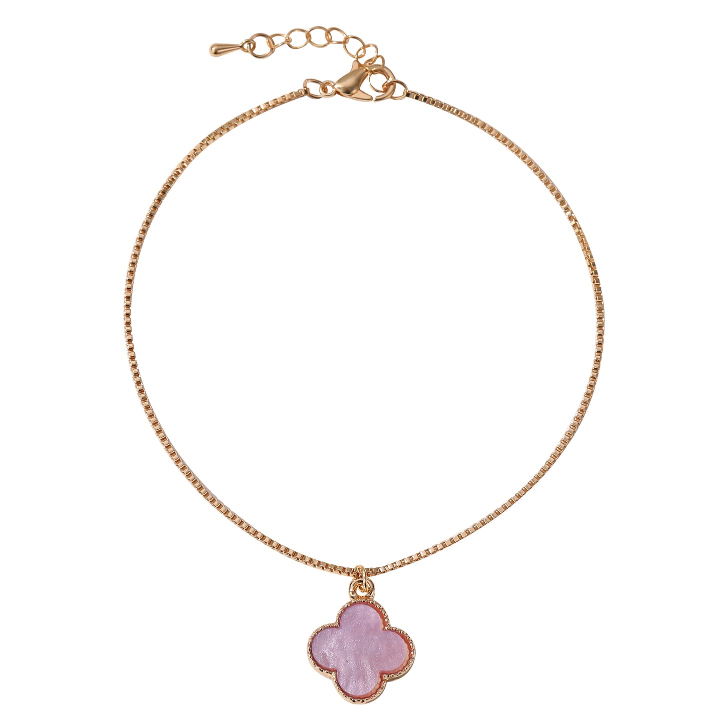 Gold Anklet with Pearlized Clover Charms - Elegant & Charming Jewelry for Women in Pastel Purple, Mint, Pink & White - Perfect for Everyday Wear or Special Occasions