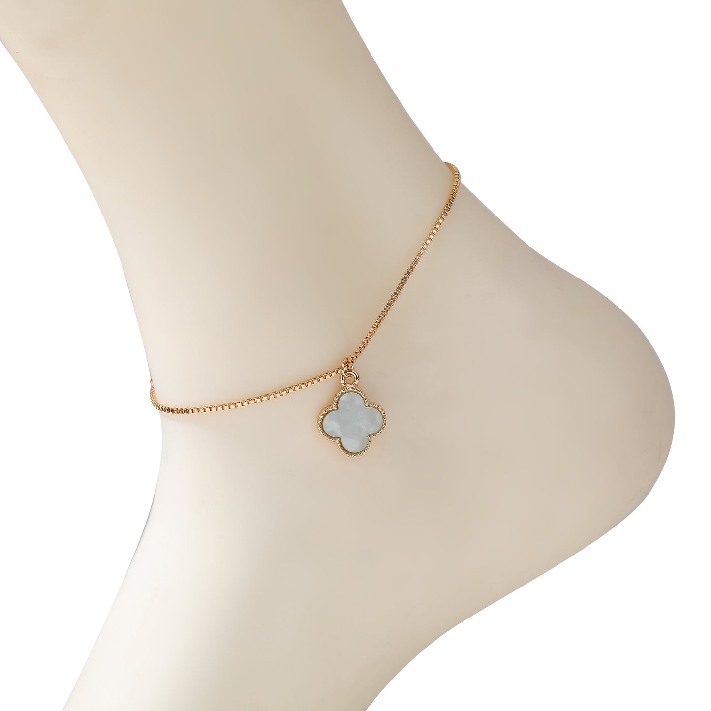 Gold Anklet with Pearlized Clover Charms - Elegant & Charming Jewelry for Women in Pastel Purple, Mint, Pink & White - Perfect for Everyday Wear or Special Occasions