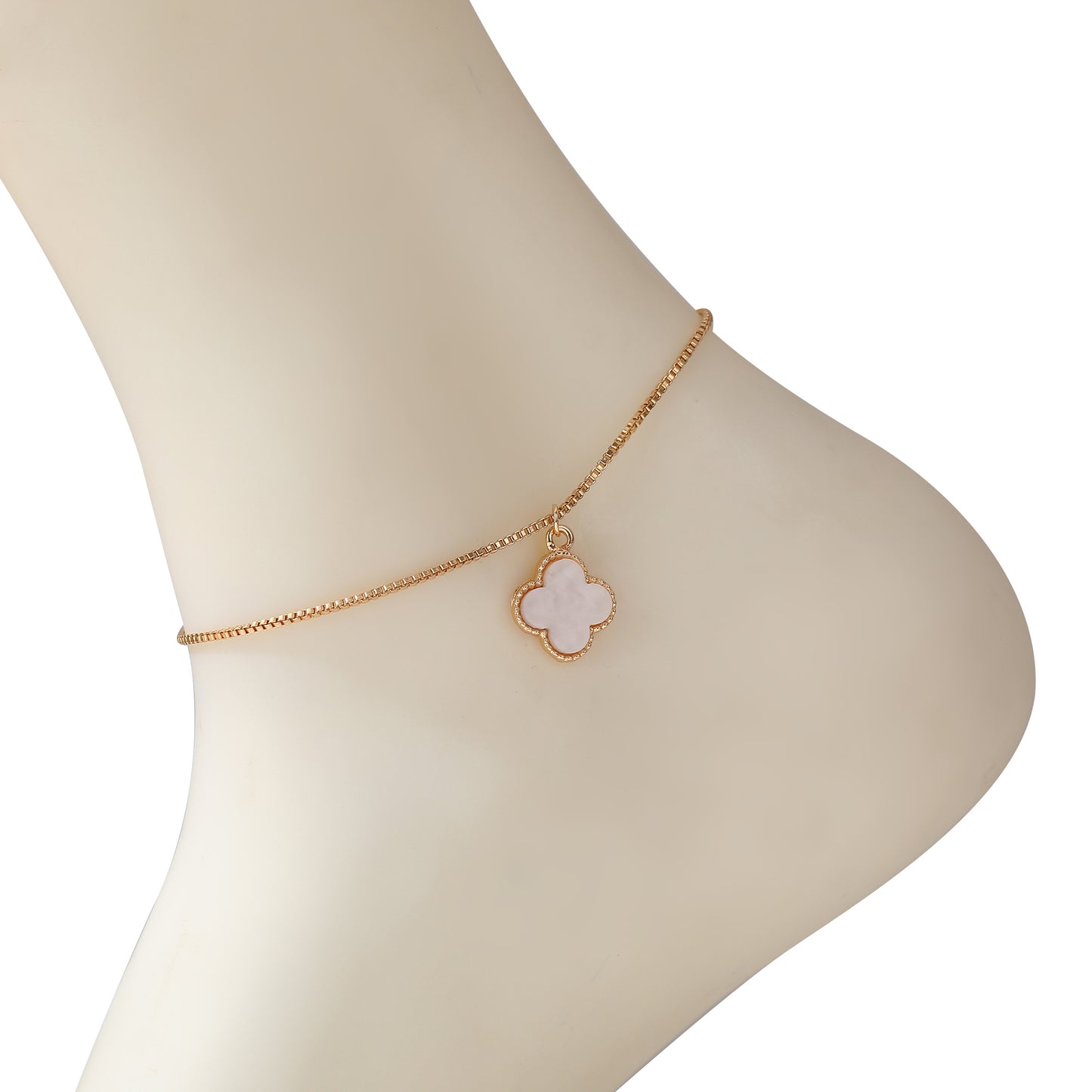 Gold Anklet with Pearlized Clover Charms - Elegant & Charming Jewelry for Women in Pastel Purple, Mint, Pink & White - Perfect for Everyday Wear or Special Occasions