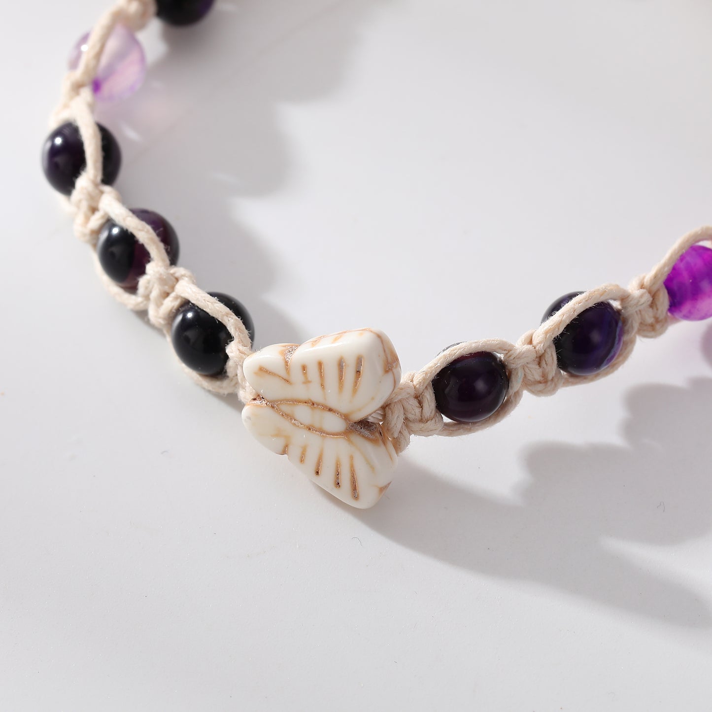 Pink and Purple Genuine Stone Beads & Butterfly Macrame Bracelet - Handcrafted Boho Chic Jewelry for Women