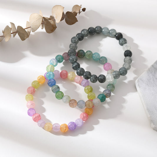 Assorted Genuine Round Stone  on Elastic Beaded Bracelet