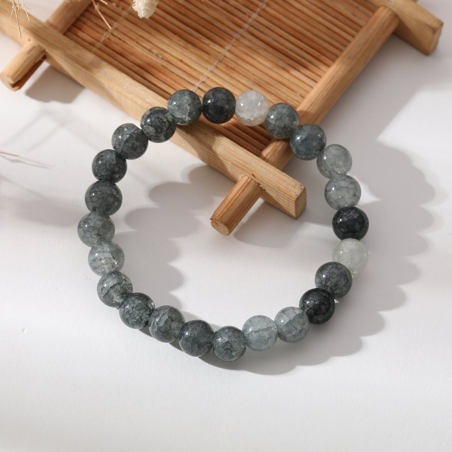 Assorted Genuine Round Stone  on Elastic Beaded Bracelet