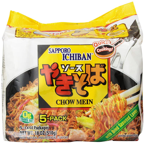 Sapporo Ichiban Chow Mein, Yakisoba Ramen Noodles 18. Oz (510g)