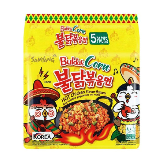 SAMYANG Buldak Corn Hot Chicken Flavor Ramen (Stir Fried Instant Noodle) 22.95 Oz (700 g) - 5PACKS